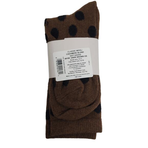 New Garnet Hill Dot Socks 9-11 Warm Cozy Cashmere Blend Crew Brown Holiday Gift - Picture 3 of 6